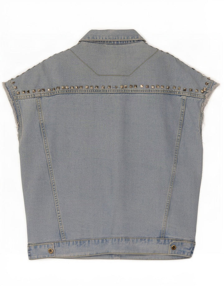 Jachetă de blugi vintage cu mânecă scurtă pentru femei UK 16 Large Blue