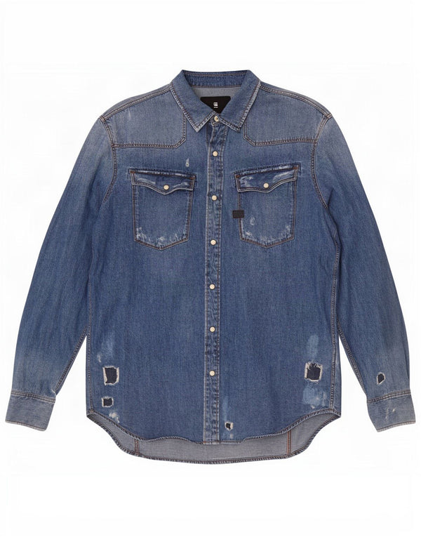 Cămașă G-Star pentru bărbați din denim învechit, mare, albastru, bumbac