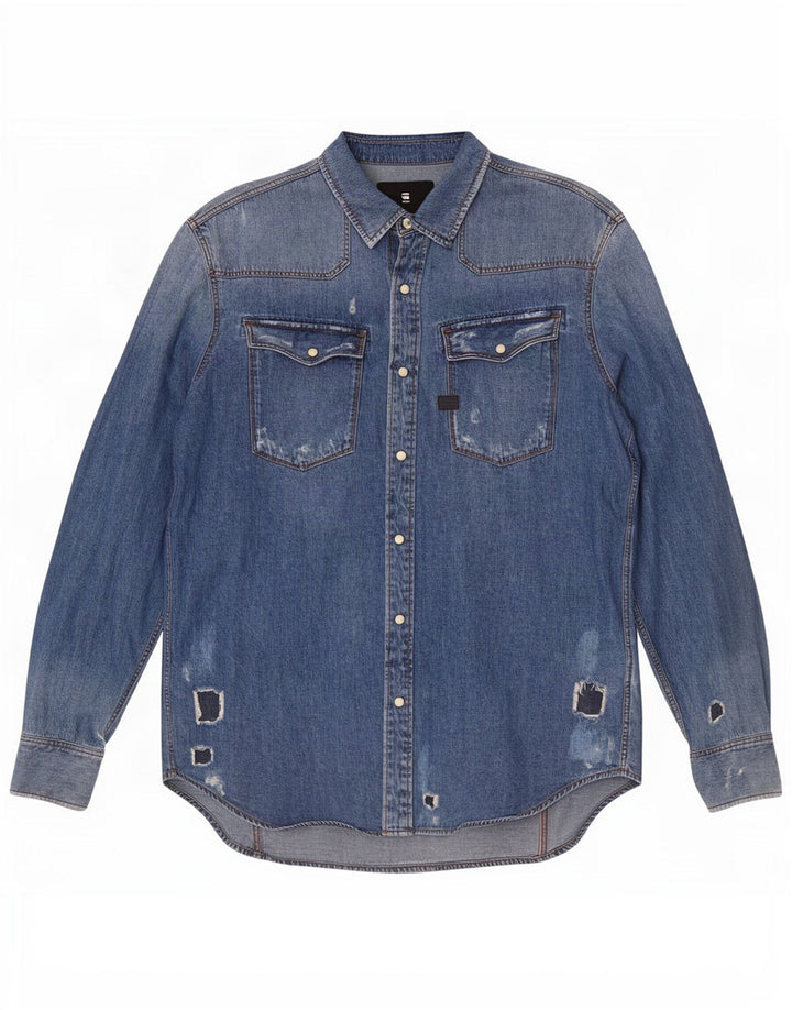 Cămașă G-Star pentru bărbați din denim învechit, mare, albastru, bumbac