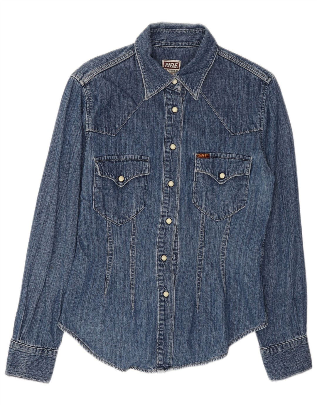 RIFLE Cămașă de denim pentru femei UK 10 Small Blue Bumbac
