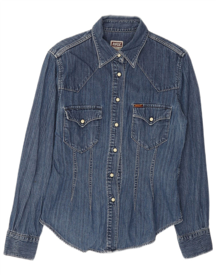 RIFLE Cămașă de denim pentru femei UK 10 Small Blue Bumbac