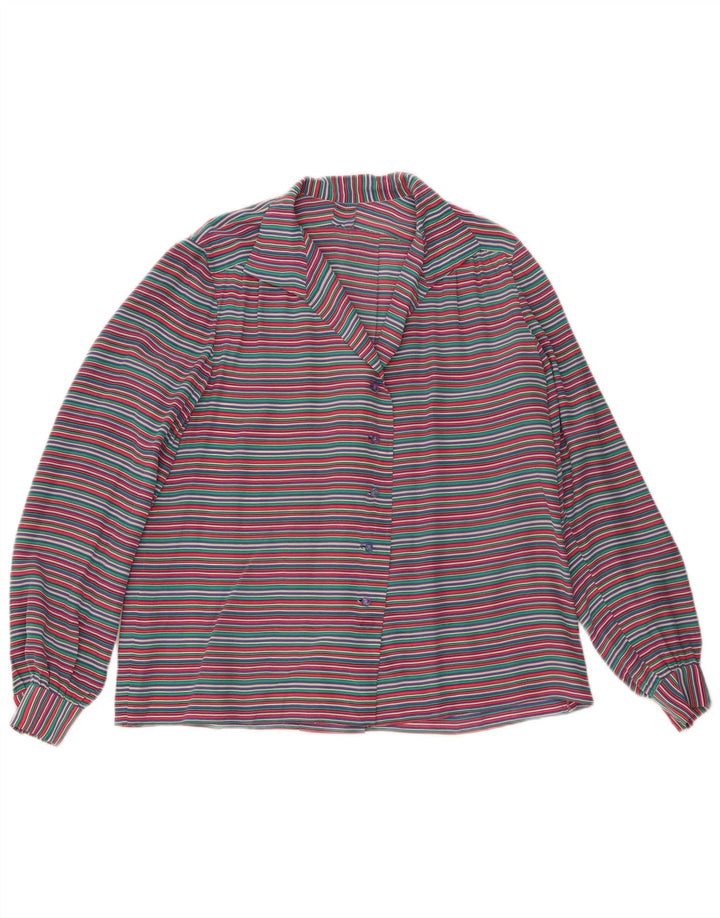 Bluză de cămașă vintage pentru femei UK 14, mare, multicoloră, cu dungi