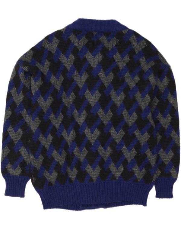 Pulover Cardigan Vintage pentru bărbați IT 52 Lână geometrică mare bleumarin