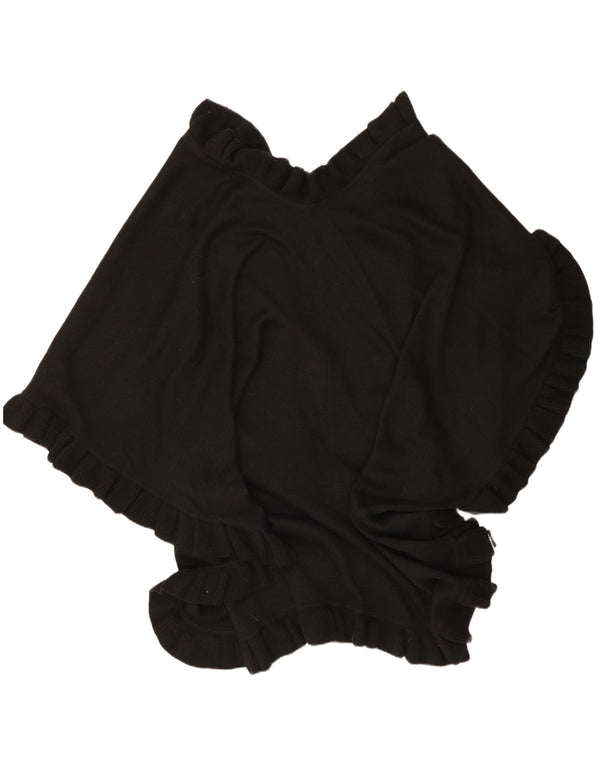 Pulover Vintage Cape Cardigan Femei Marime Unică Lână Merinos Negru Floral