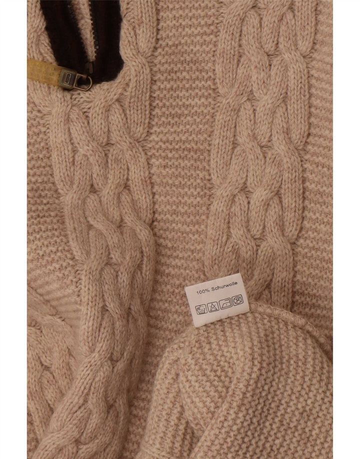 Pulover vintage pentru bărbați, cu fermoar, cu gât, lână mare, bej, bloc de culoare