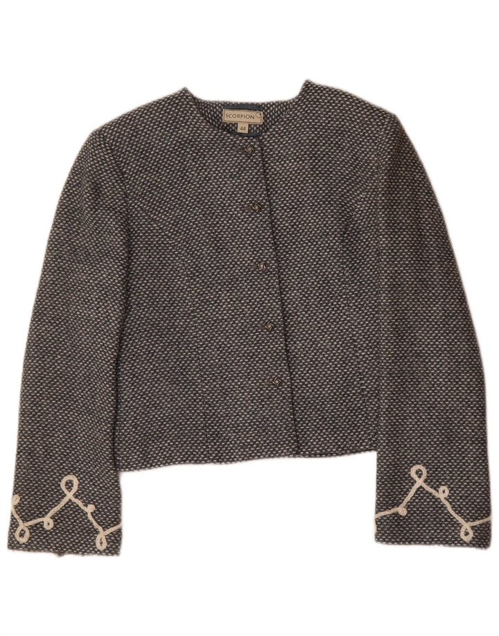 SCORPION Womens Crop 5 Button Blazer Jacket IT 44 Medium Grey Flecked Wool