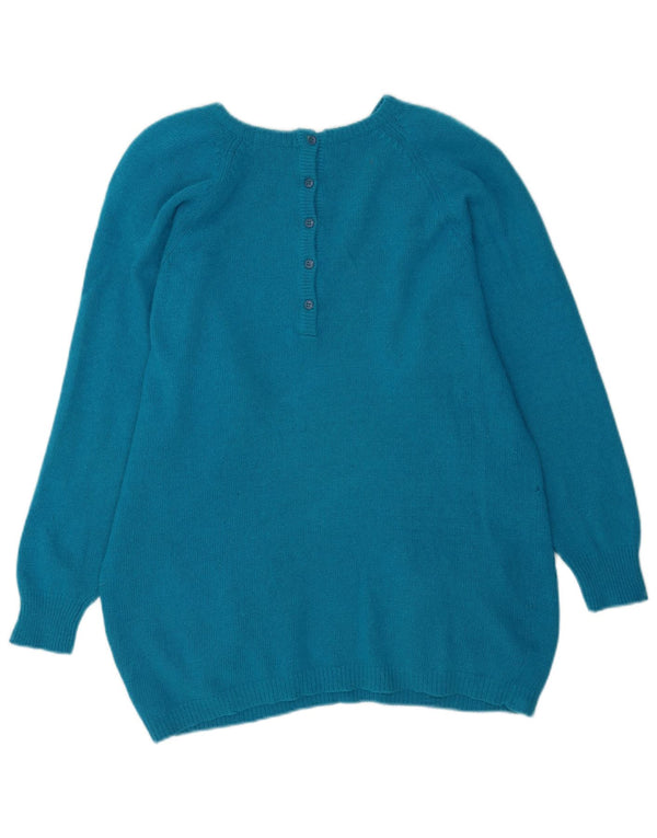 Pulover vintage pentru femei cu paragate supradimensionate cu gâtul turnat, UK 10 Small Blue