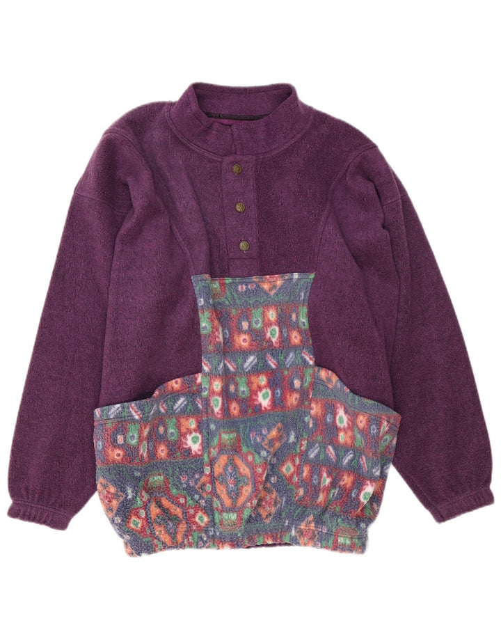 Pulover vintage pentru bărbați, cu gât cu nasturi, din lână, mare, violet, geometric