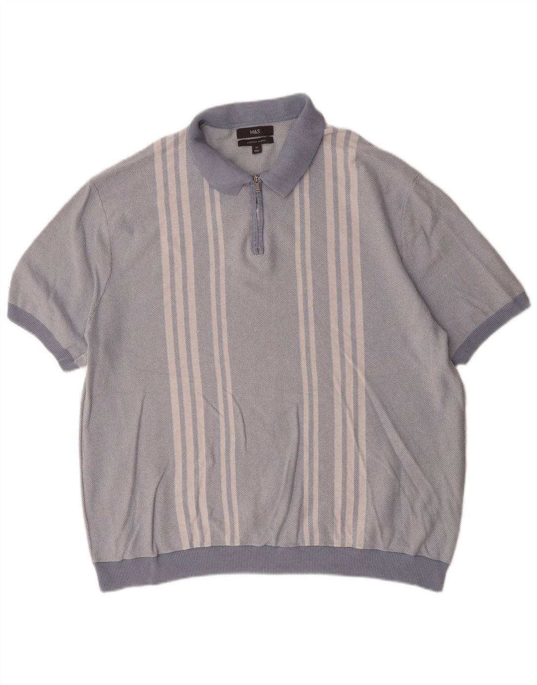 Tricou polo pentru bărbați Marks & Spencer, bumbac cu dungi albastre 2XL