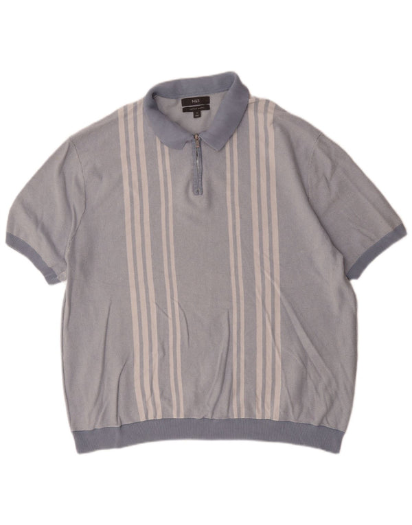 Tricou polo pentru bărbați Marks & Spencer, bumbac cu dungi albastre 2XL