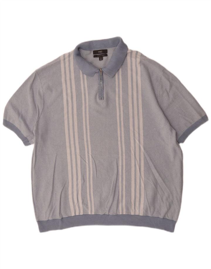 Tricou polo pentru bărbați Marks & Spencer, bumbac cu dungi albastre 2XL