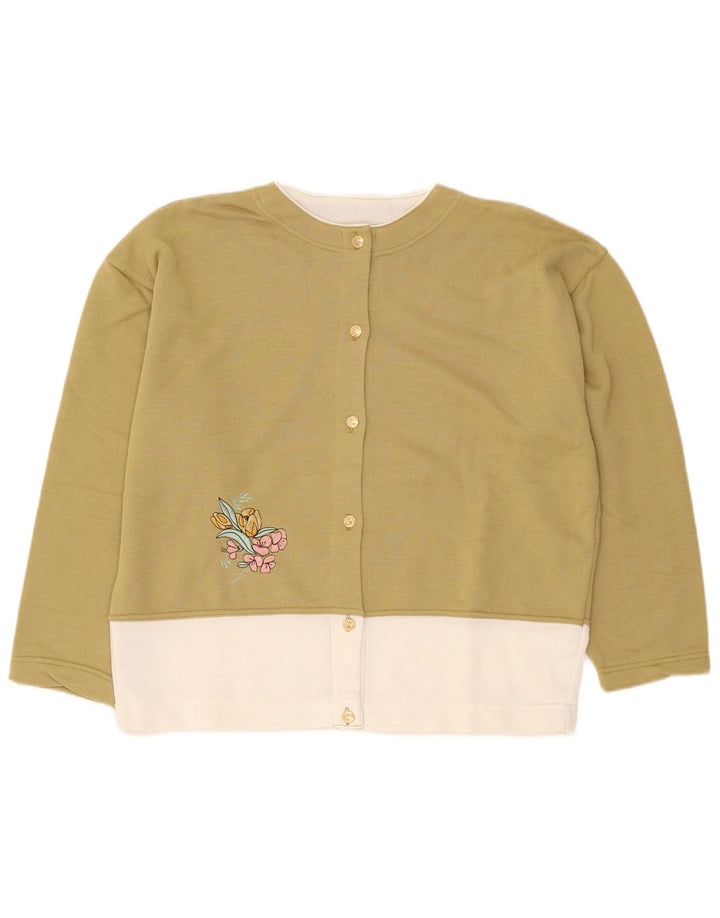 Pulover cardigan supradimensionat vintage pentru femei UK 14 Medium Khaki Colorblock