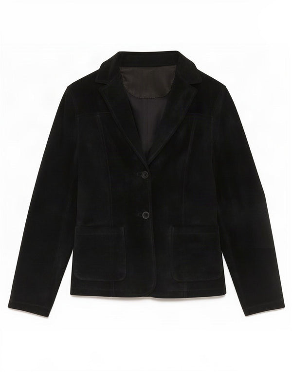 Jachetă vintage din piele intoarsa cu 2 nasturi pentru femei UK 10 Mic din piele neagra