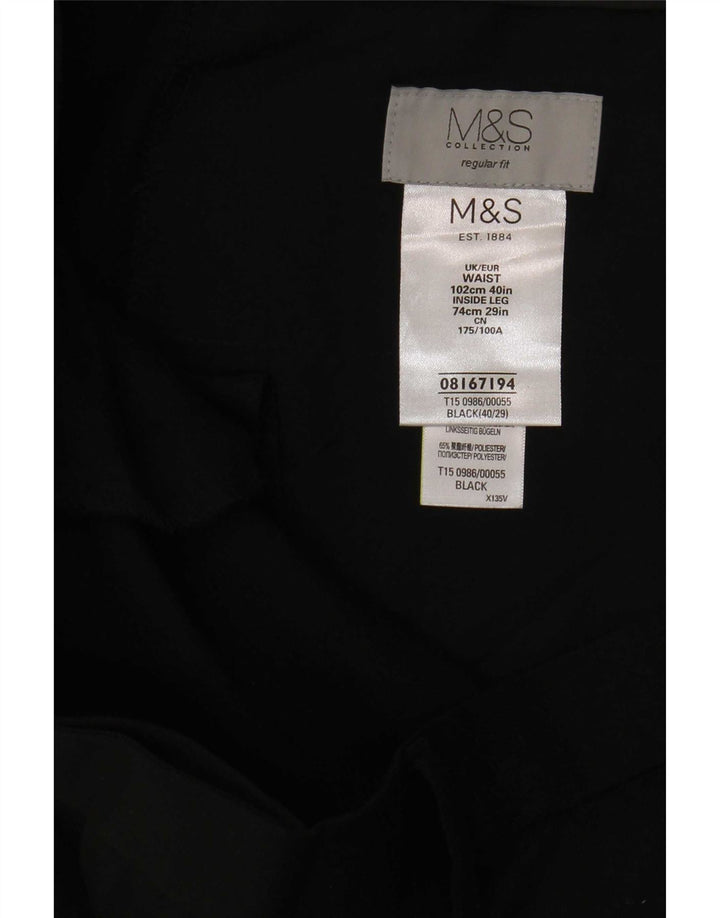 Pantaloni de costum pentru bărbați Marks & Spencer, cu ajustare normală, L40 L29, poliester negru