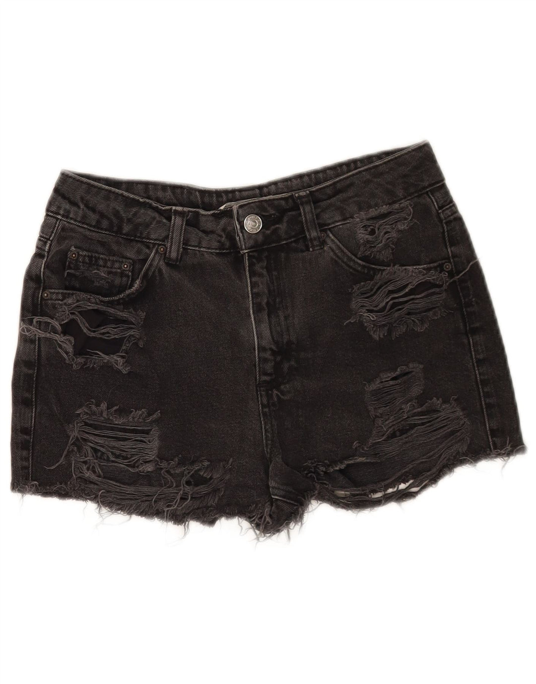 Pantaloni scurți din denim învechit pentru femei Topshop W26, bumbac negru mic