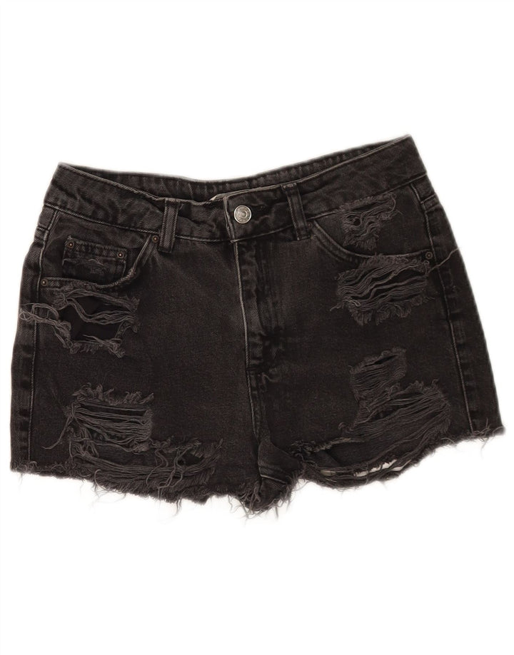 Pantaloni scurți din denim învechit pentru femei Topshop W26, bumbac negru mic
