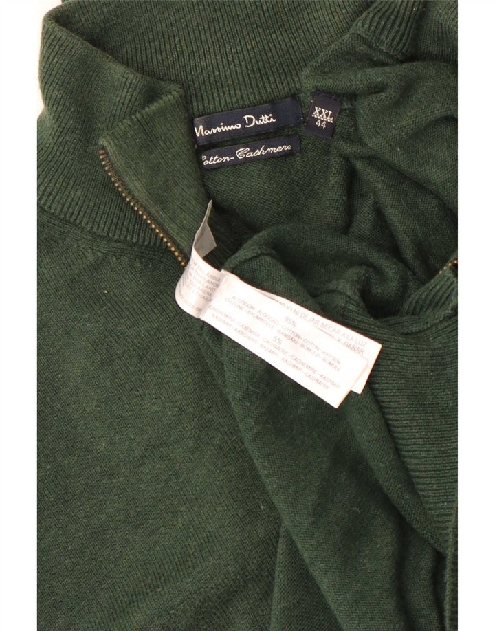 Pulover Massimo Dutti pentru bărbați, cu fermoar și gât, bumbac verde 2XL