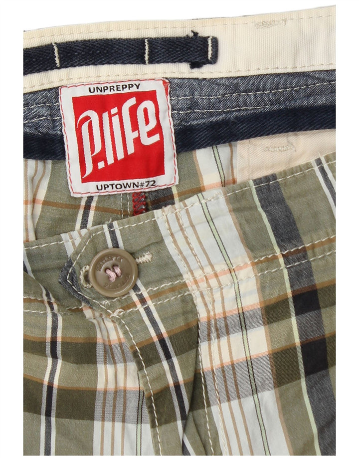 Pantaloni scurți chino pentru bărbați Playlife W36, carouri mari, kaki