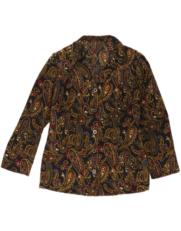 Jachetă Blazer Vintage pentru femei cu 5 nasturi UK 12 Medium Bleumarin Paisley