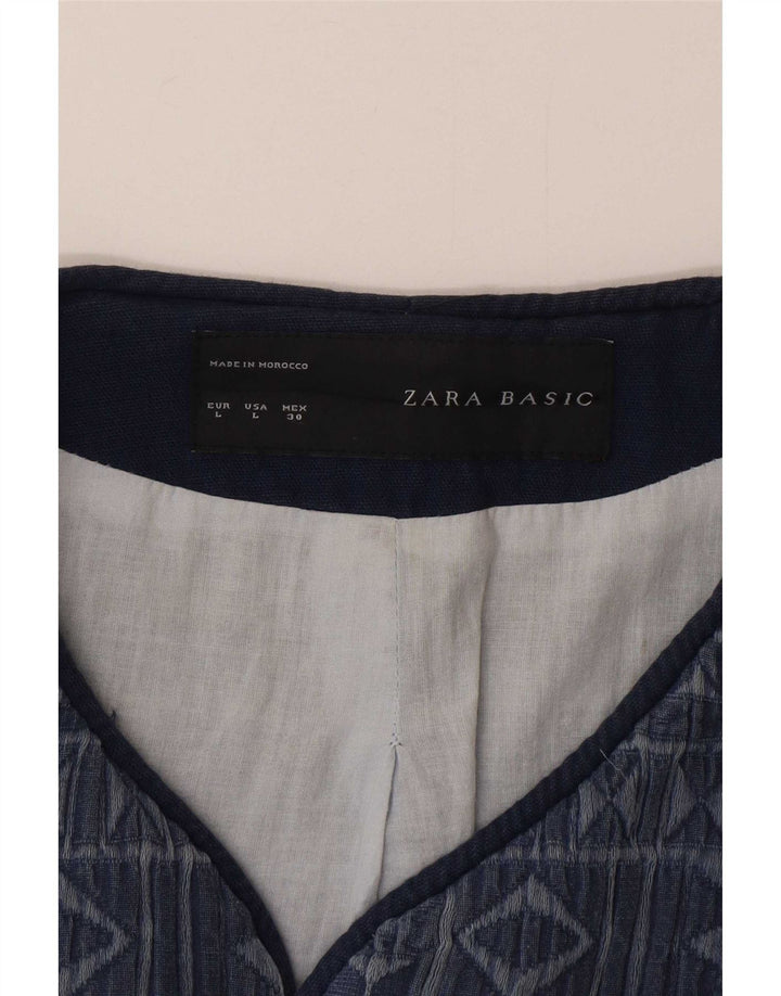 Pardesiu deschis pentru femei Zara UK 16 mare din bumbac geometric albastru