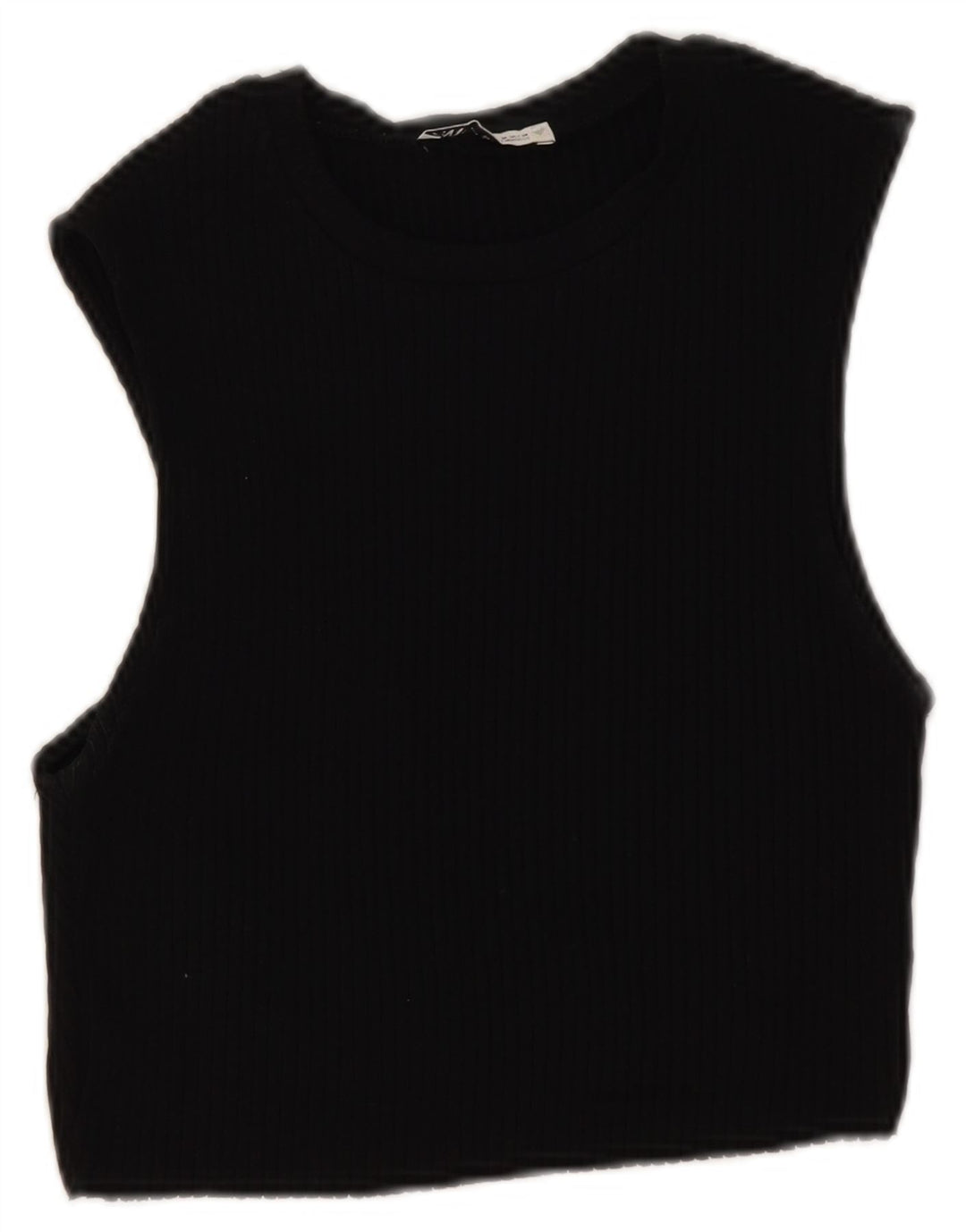 Crop Top fără mâneci pentru femei Zara UK 12, bumbac mediu negru
