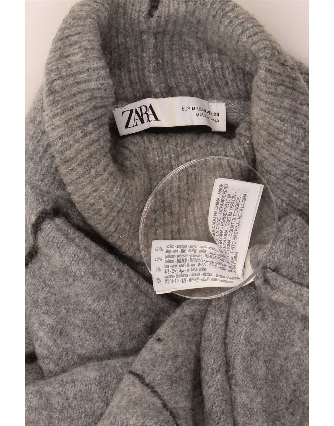 Pulover supradimensionat pentru femei Zara, cu gât rulat, UK 14, acrilic, gri mediu