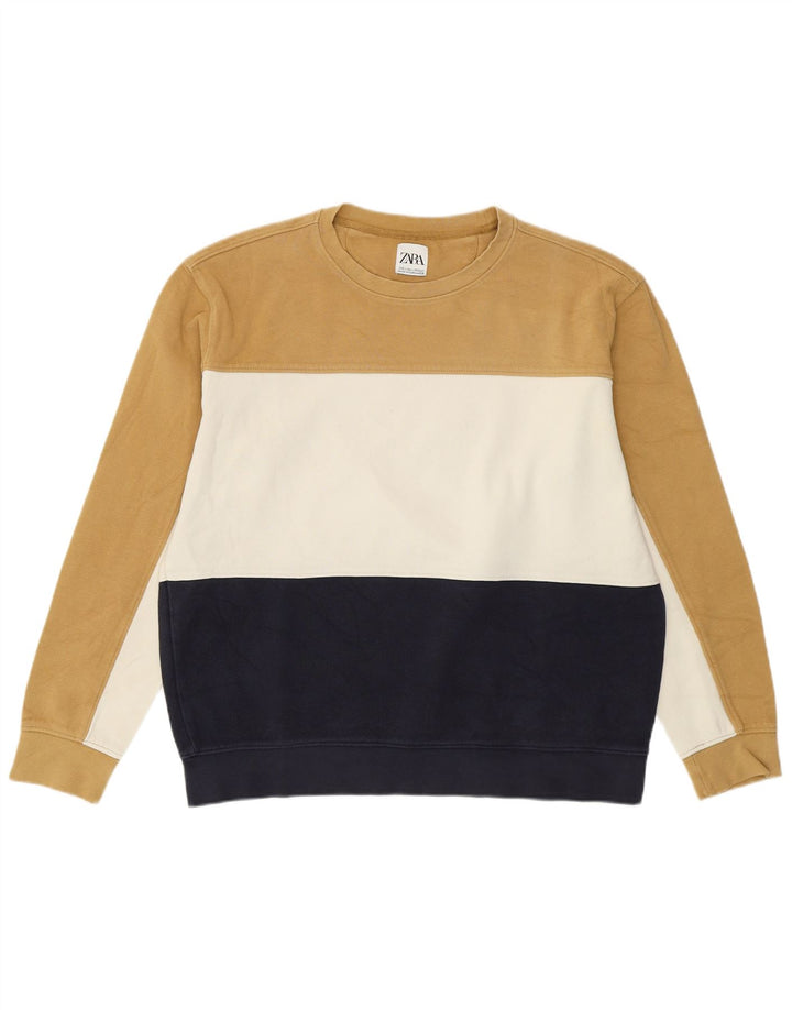 Pulover pentru bărbați Zara Pulover mare, bej, color block, bumbac