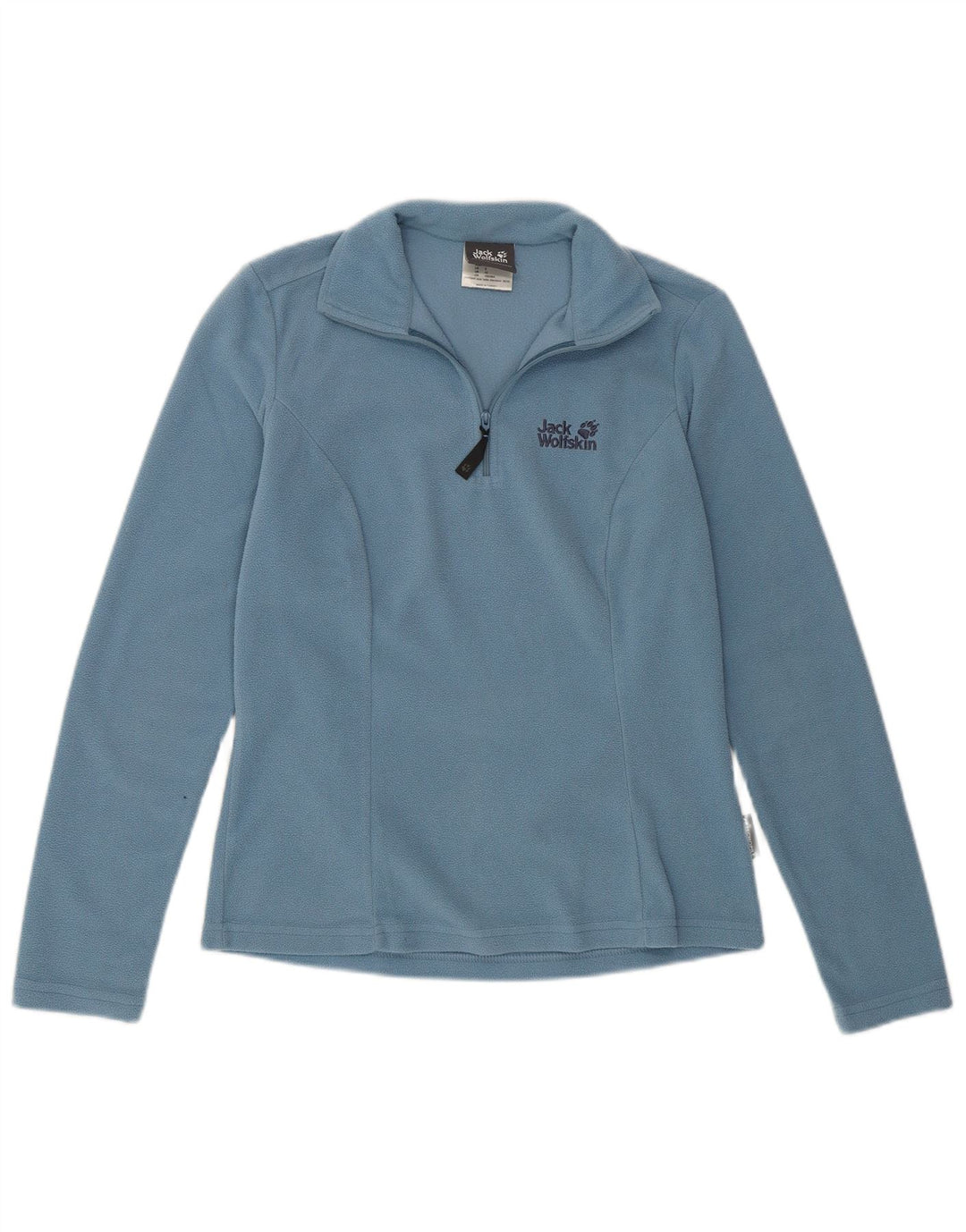 JACK WOLFSKIN Pulover pentru femei cu fermoar și gât din lână UK 10 Mic, albastru, poliester