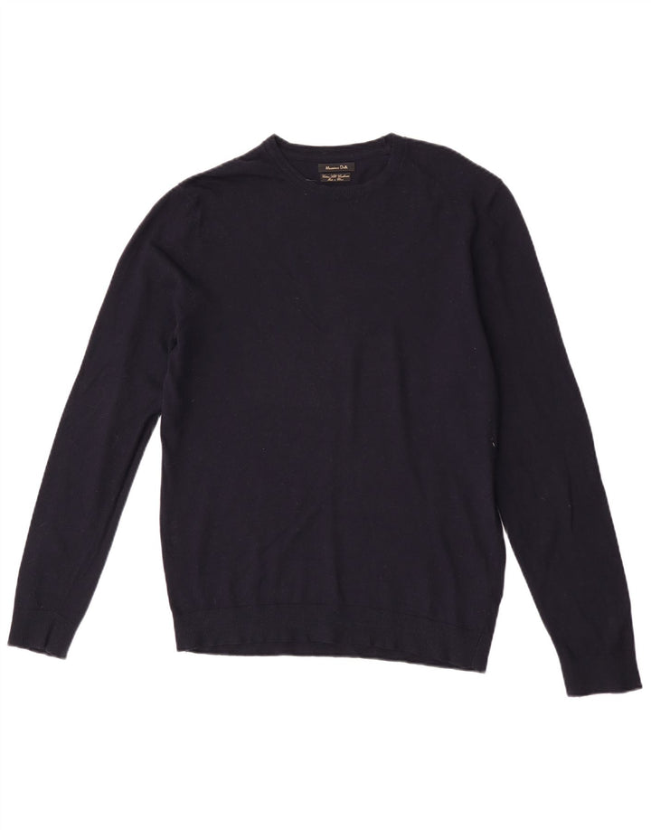 Pulover Massimo Dutti pentru bărbați, cu gât crew, bumbac mediu albastru bleumarin