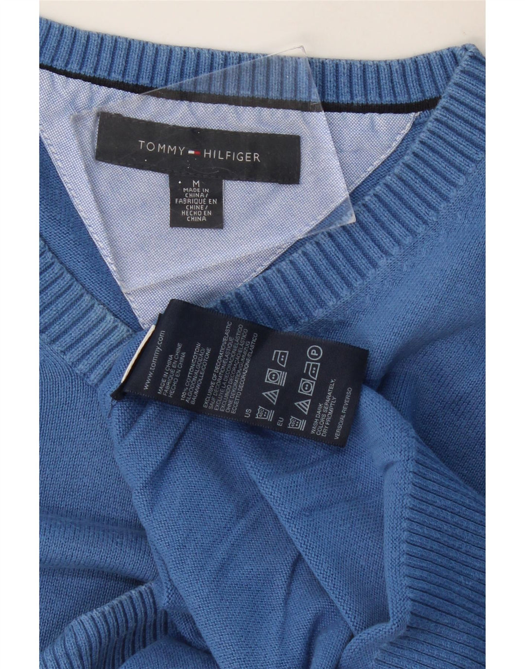 TOMMY HILFIGER Pulover cu decolteu în V pentru bărbați, bumbac albastru mediu