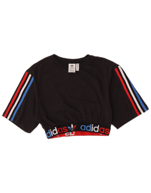 Tricou crop grafic Adidas pentru femei Top UK 8 Small Black Colorblock