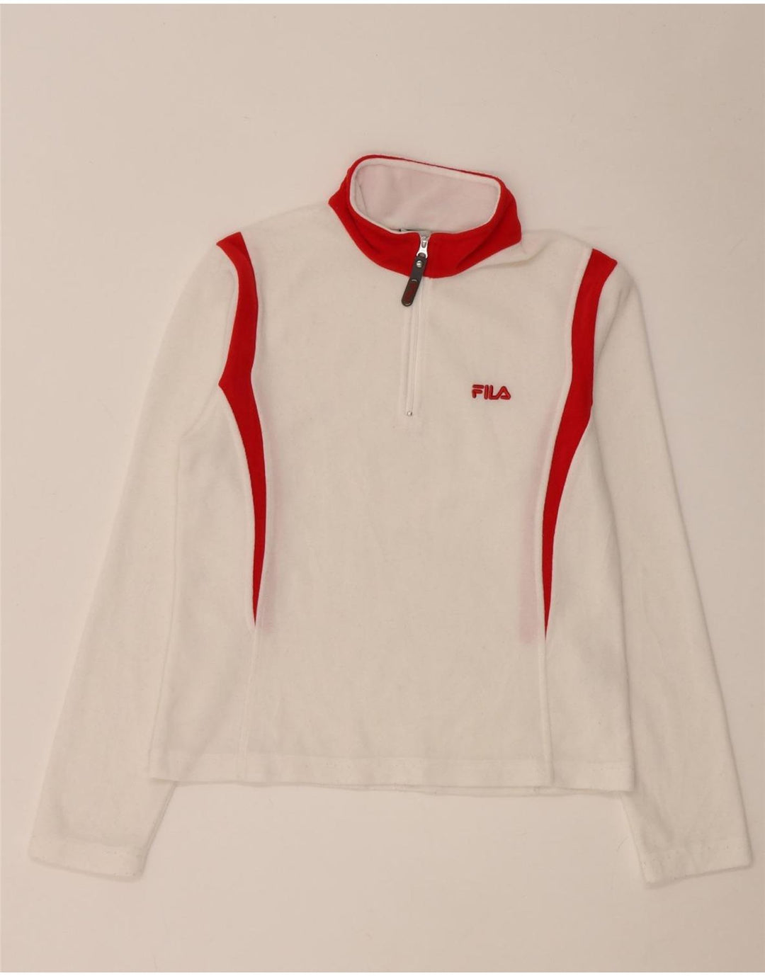Top pentru femei Fila, cu fermoar, cu mânecă lungă, UK 8, alb, poliester color bloc