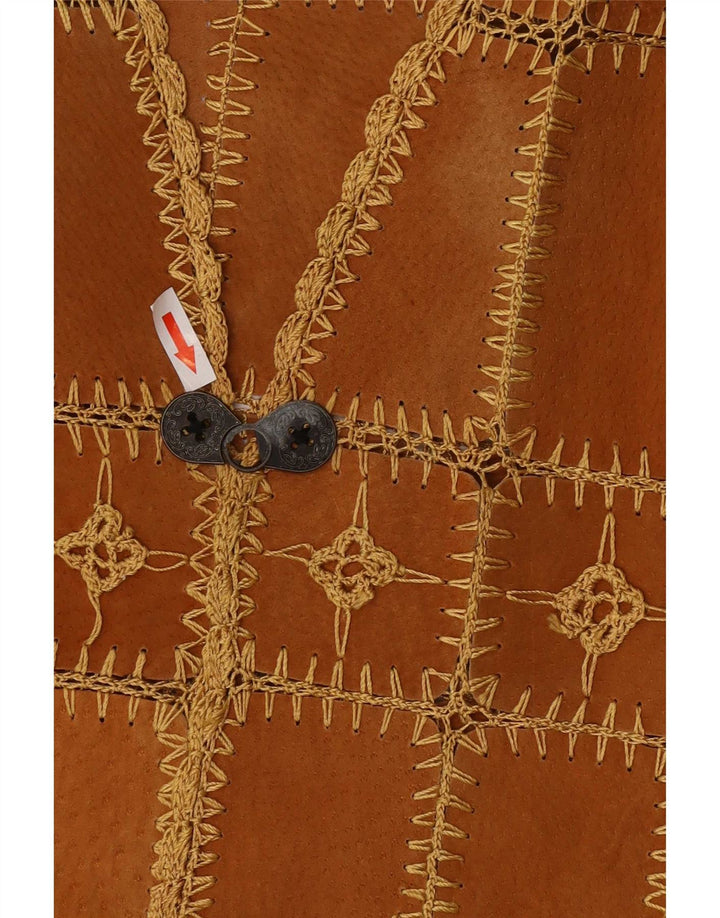 Vestă vintage pentru femei din piele intoarsa XL maro mozaic
