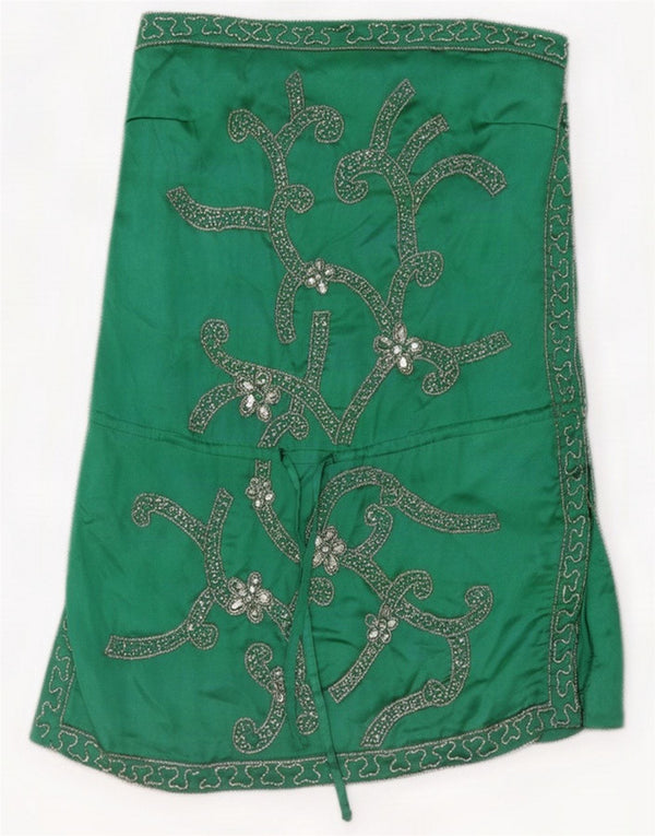 Rochie de epocă pentru femei fără bretele UK 10 Small Green Paisley Polyester