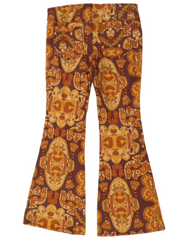 Pantaloni de damă vintage evazați casual UK 18 XL W36 L33 maro geometric