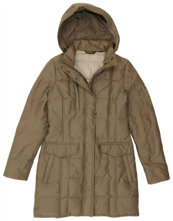 Palton căptușit cu glugă Woolrich pentru femei UK 14 Bumbac kaki mediu