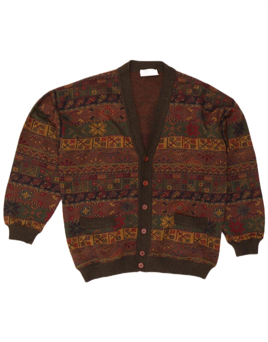 Bluster Pulover Cardigan Bărbați Lână Fair Isle Kaki Mare