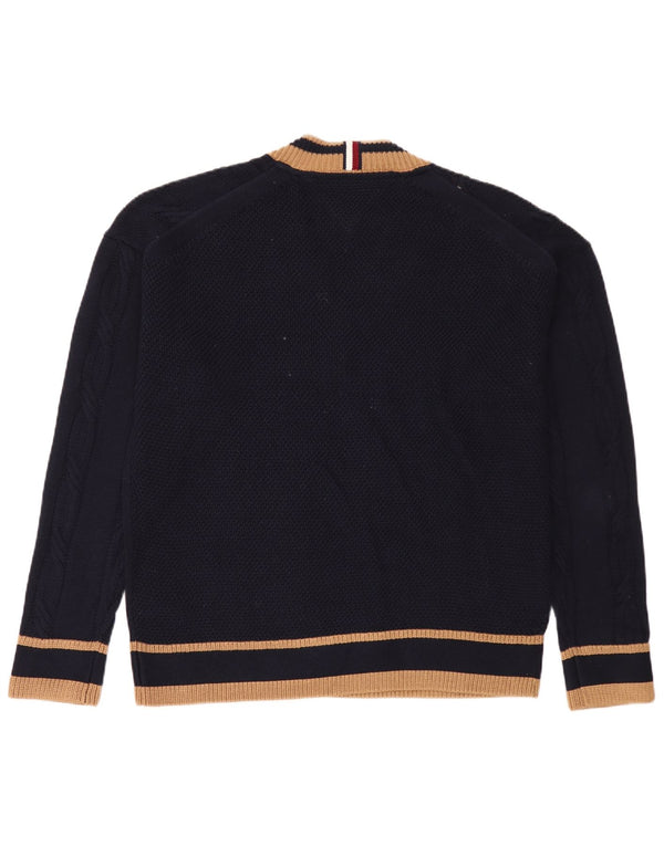 Pulover cu decolteu în V Tommy Hilfiger pentru bărbați, bumbac cu dungi albastru bleumarin mediu
