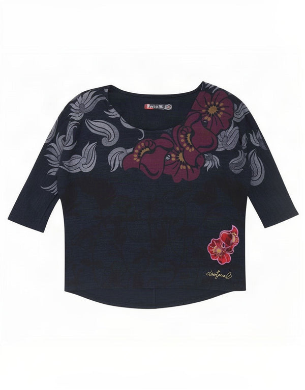 Desigual Womens Oversized Top 3/4 Sleeve UK 14 Medium Navy Blue Floral