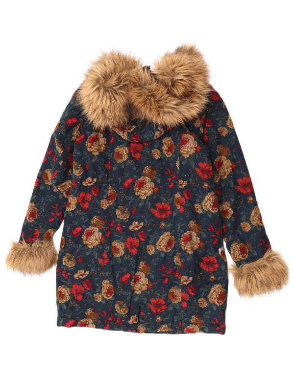 Jachetă parka cu glugă pentru femei Joe Browns UK 10 mic, albastru, bumbac floral