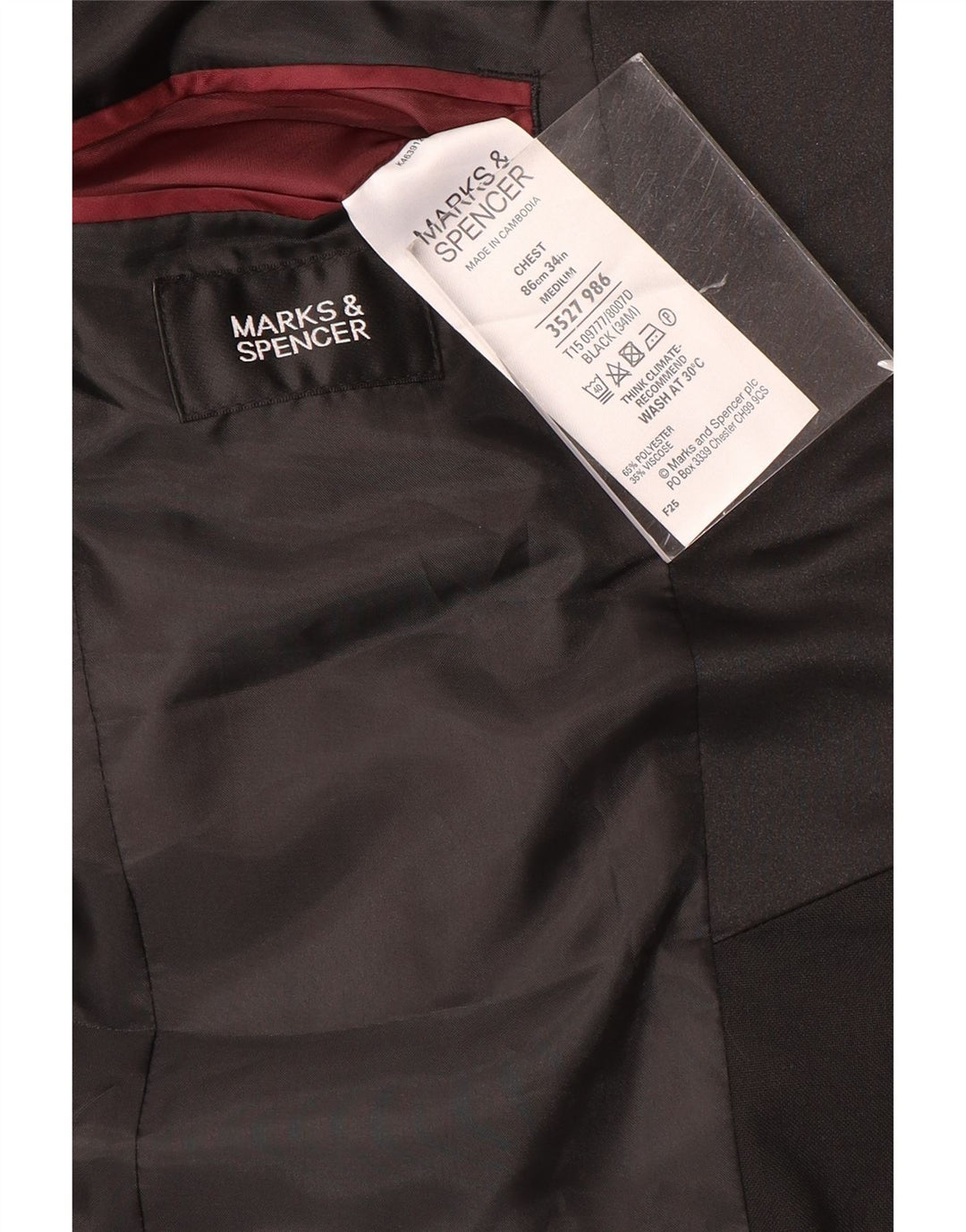 Jachetă pentru bărbați Marks & Spencer, cu 2 nasturi, 34 UK 34 Poliester negru mic