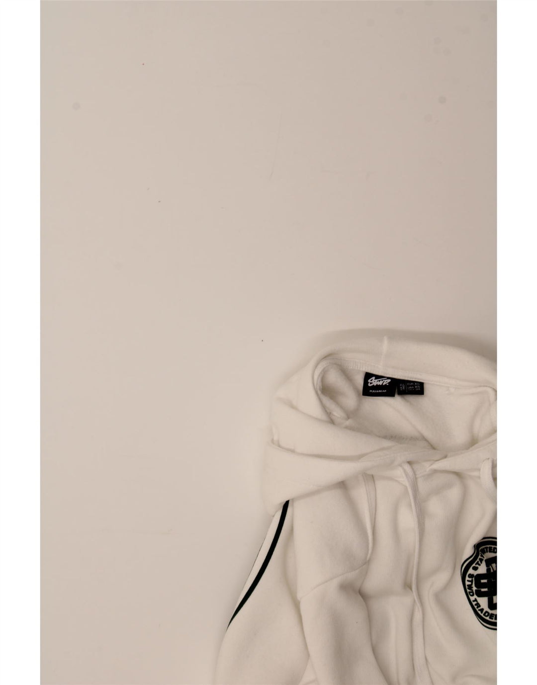 PULL & BEAR Mens Graphic Hoodie Jumper XS White Cotton Vintage Pull & Bear and Second-Hand Pull & Bear from Messina Hembry 