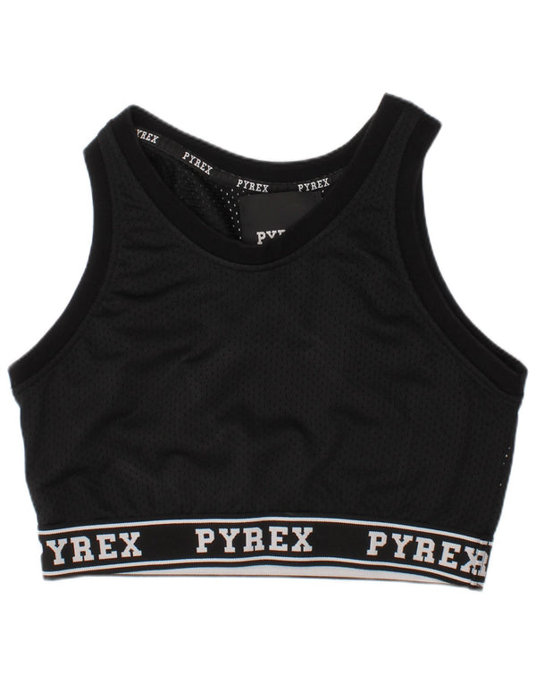 Pyrex Womens Graphic Sport Bra Vest Top Mic Negru Bumbac Sport
