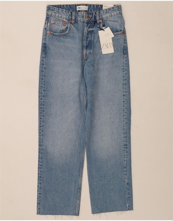 Blugi drepti pentru femei cu talie înaltă Zara EU 36 XS W26 L26 Bumbac albastru