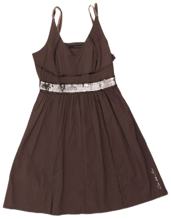 Calvin Klein Jeans Womens Sleeveless A-Line Dress UK 12 Medium Grey Cotton