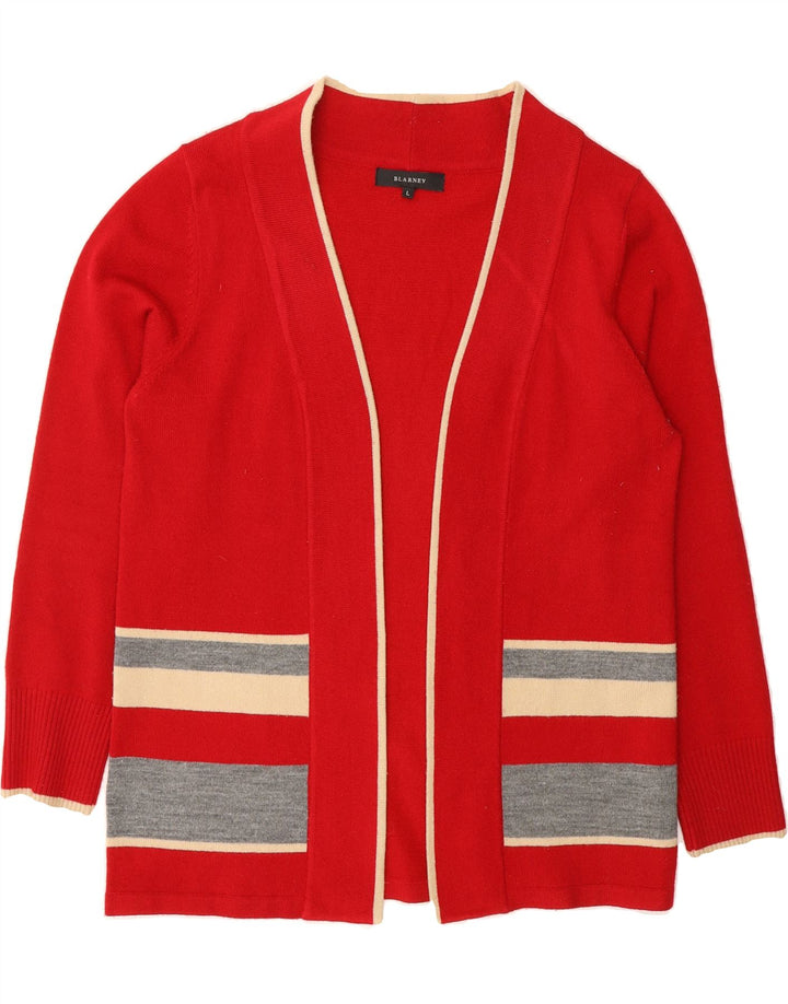 BLARNEY Womens Open Cardigan Sweater UK 16 Large Red Striped Vintage Blarney and Second-Hand Blarney from Messina Hembry 