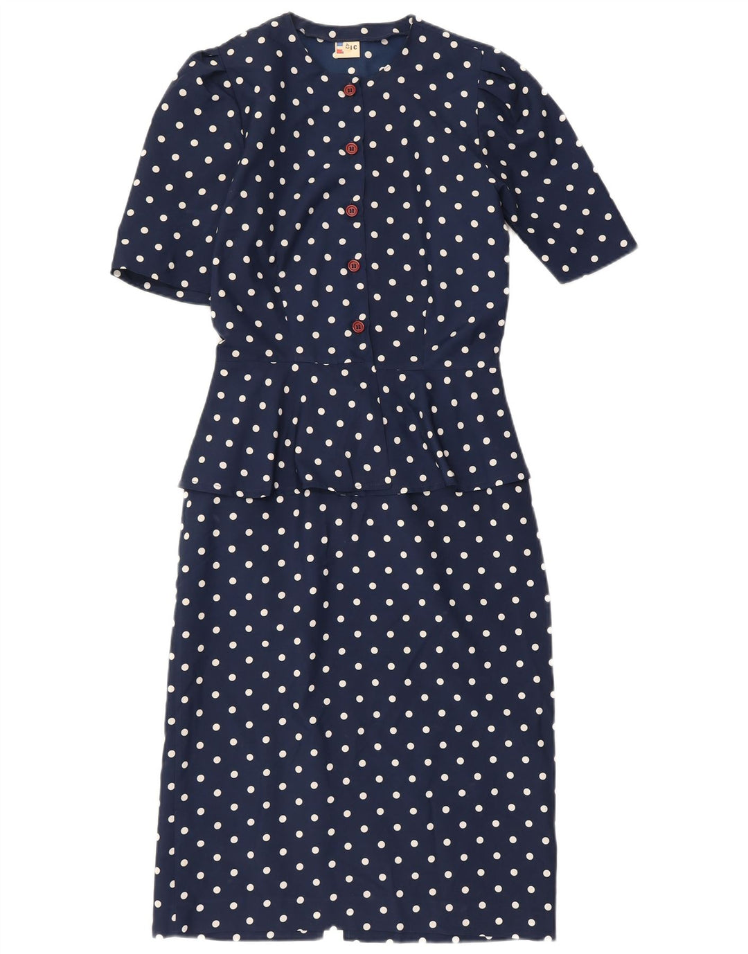 Rochie Vintage Femei Peplum IT 42 Medium Bleumarin Poliester cu buline