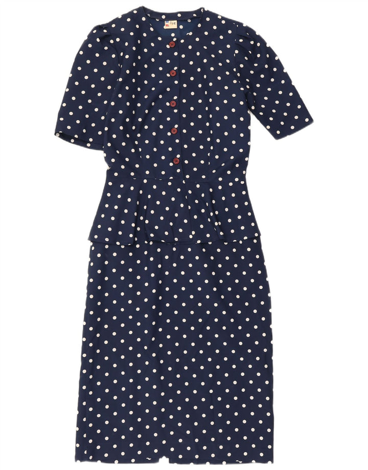Rochie Vintage Femei Peplum IT 42 Medium Bleumarin Poliester cu buline