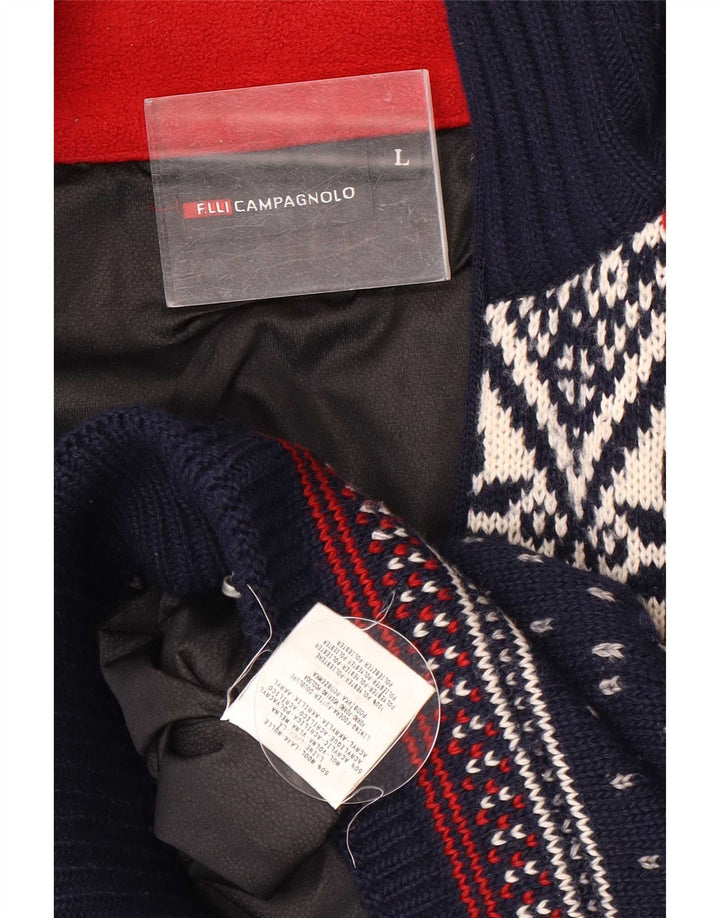 Pulover cardigan pentru bărbați Campagnolo, lână Fair Isle, albastru mare