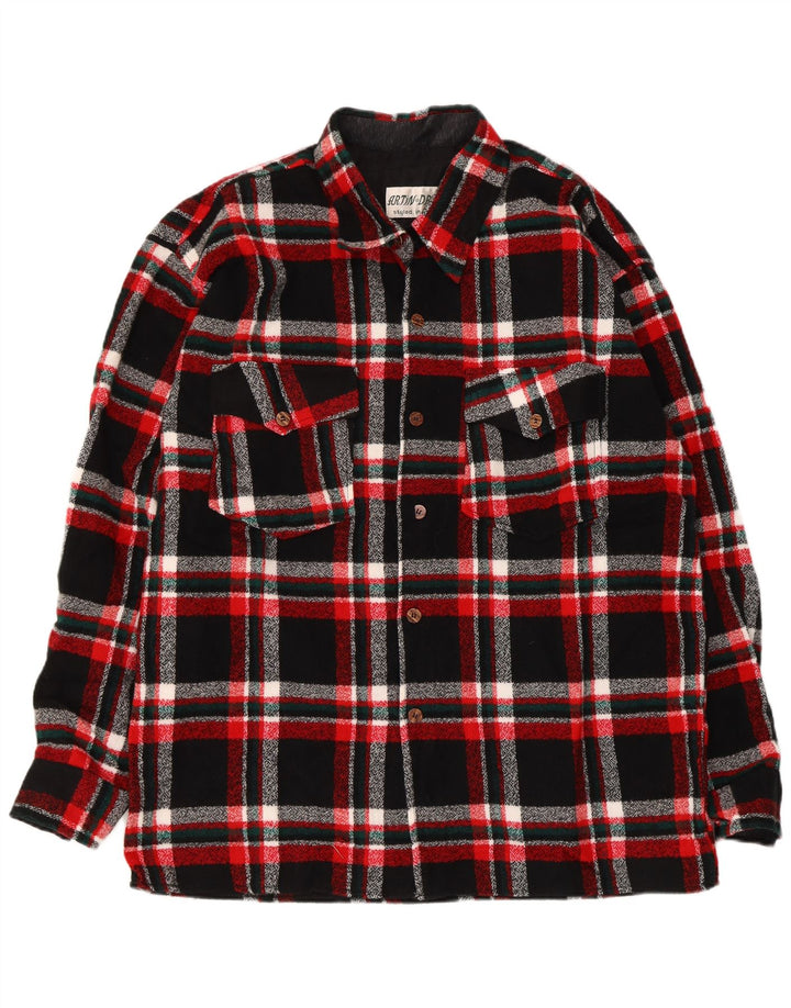 Cămașă de flanel pentru bărbați vintage 2XL poliester carouri negru